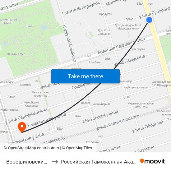 Ворошиловский Пр. to Российская Таможенная Академия map