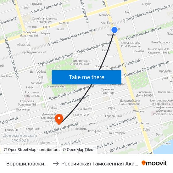 Ворошиловский Пр. to Российская Таможенная Академия map