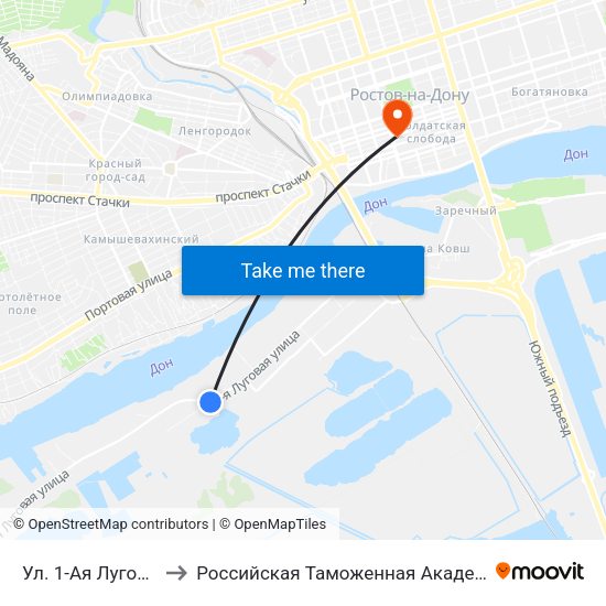 Ул. 1-Ая Луговая to Российская Таможенная Академия map