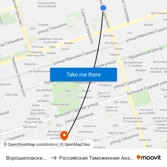 Ворошиловский Пр. to Российская Таможенная Академия map