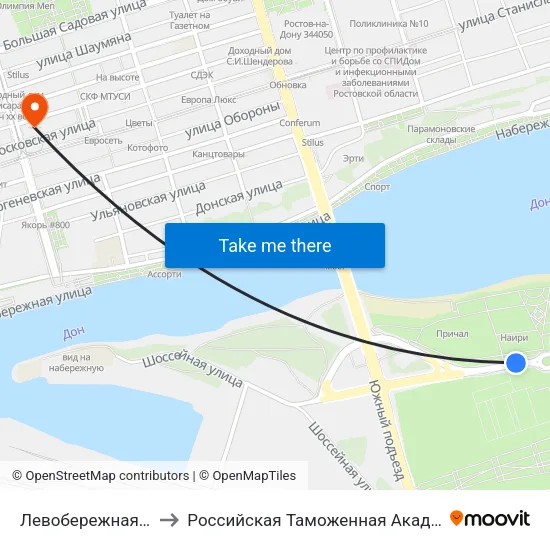 Левобережная Ул. to Российская Таможенная Академия map