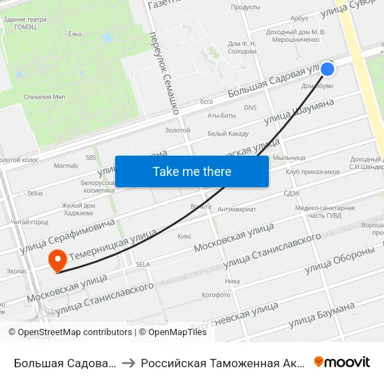 Большая Садовая Ул. to Российская Таможенная Академия map