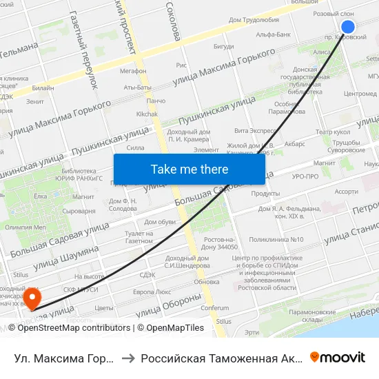 Ул. Максима Горького to Российская Таможенная Академия map