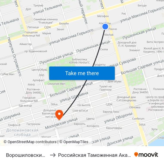 Ворошиловский Пр. to Российская Таможенная Академия map