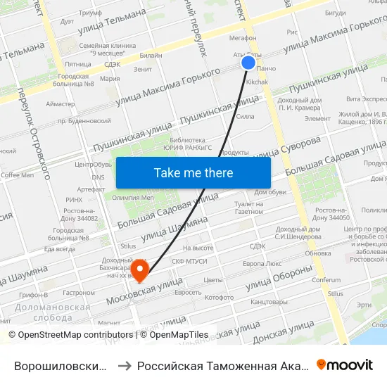 Ворошиловский Пр. to Российская Таможенная Академия map