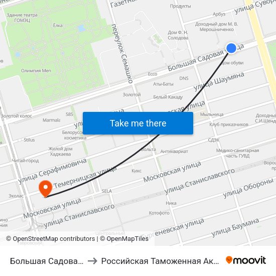 Большая Садовая Ул. to Российская Таможенная Академия map