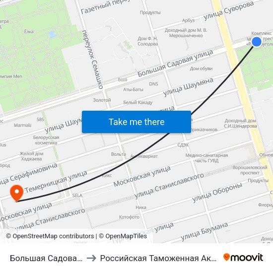 Большая Садовая Ул. to Российская Таможенная Академия map
