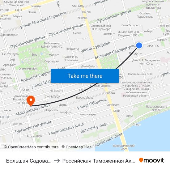 Большая Садовая Ул. to Российская Таможенная Академия map