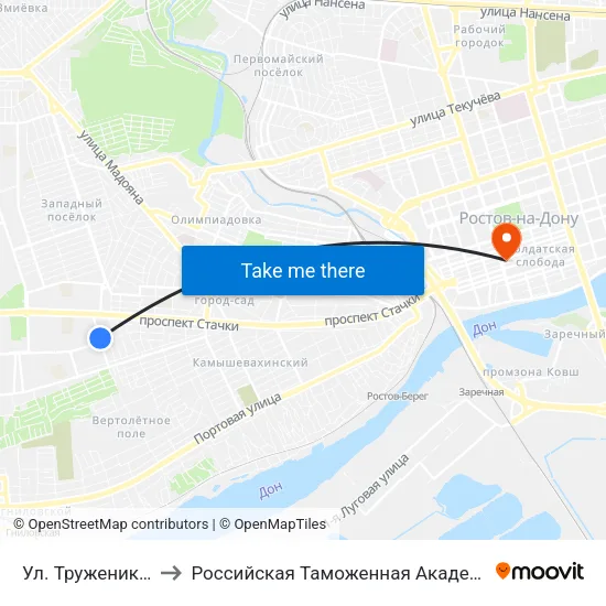 Ул. Тружеников to Российская Таможенная Академия map