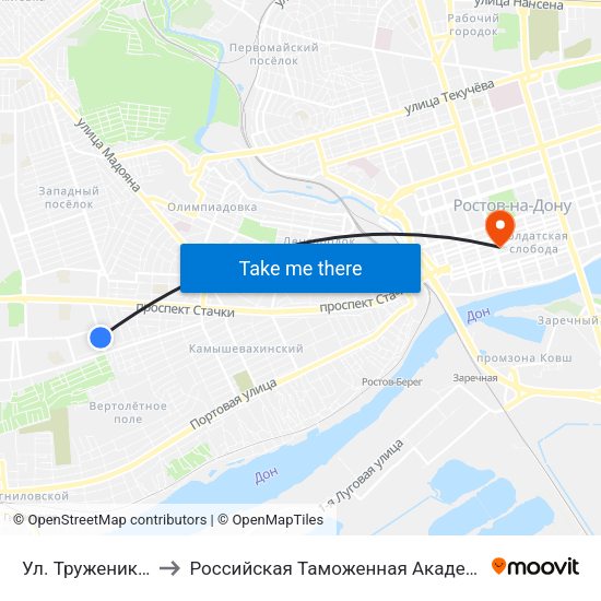 Ул. Тружеников to Российская Таможенная Академия map