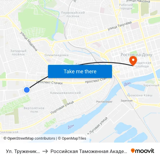Ул. Тружеников to Российская Таможенная Академия map