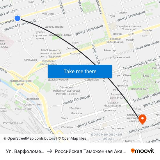 Ул. Варфоломеева to Российская Таможенная Академия map