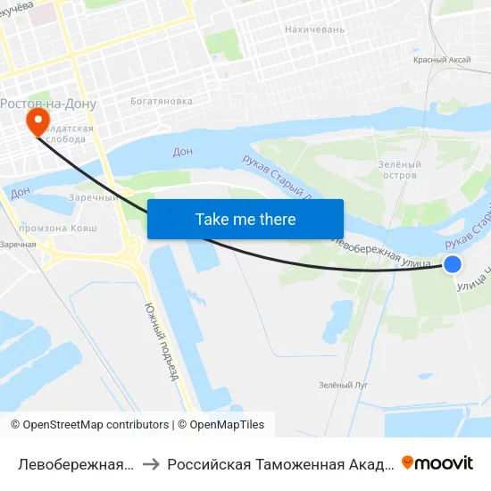 Левобережная Ул. to Российская Таможенная Академия map