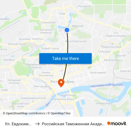 Ул. Евдокимова to Российская Таможенная Академия map