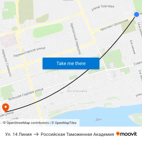 Ул. 14 Линия to Российская Таможенная Академия map