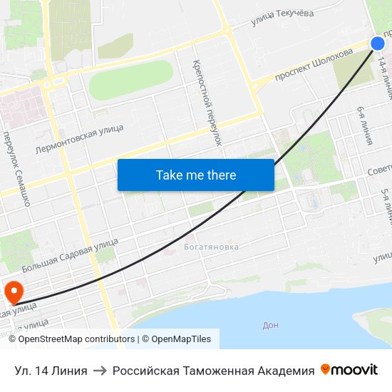 Ул. 14 Линия to Российская Таможенная Академия map