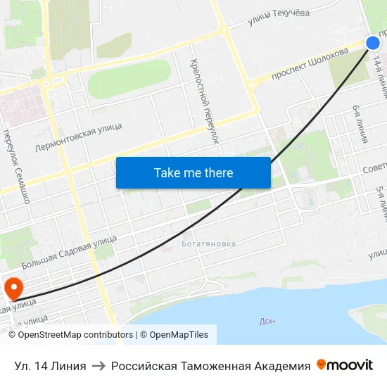 Ул. 14 Линия to Российская Таможенная Академия map