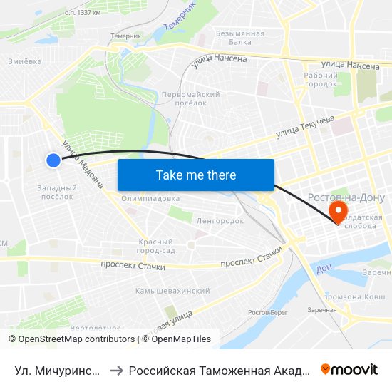 Ул. Мичуринская to Российская Таможенная Академия map
