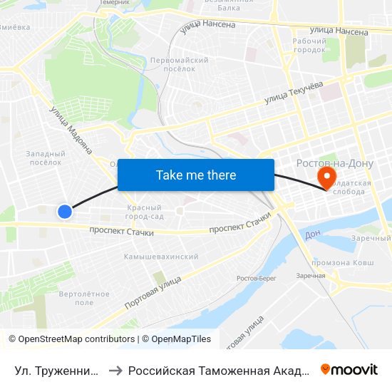 Ул. Труженников to Российская Таможенная Академия map