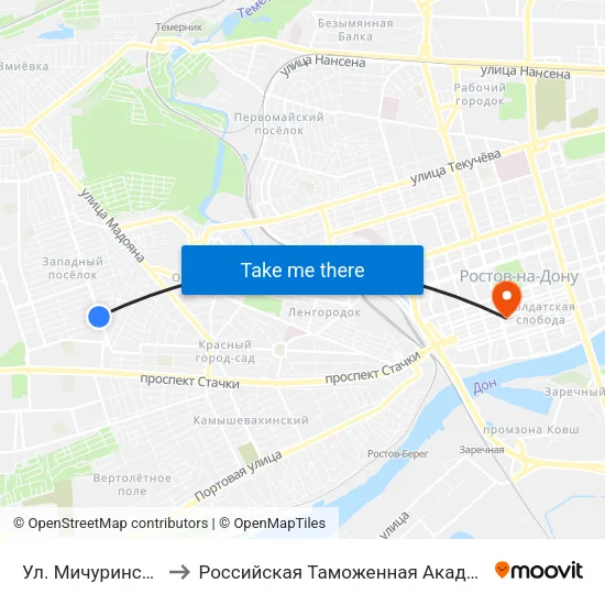 Ул. Мичуринская to Российская Таможенная Академия map