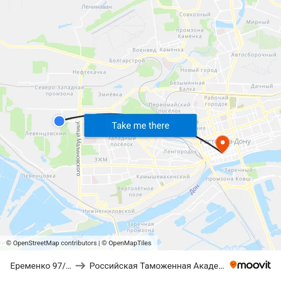 Еременко 97/29 to Российская Таможенная Академия map