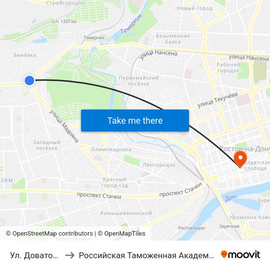 Ул. Доватора to Российская Таможенная Академия map