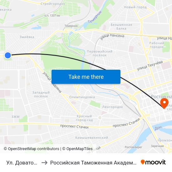 Ул. Доватора to Российская Таможенная Академия map