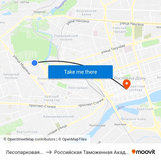 Лесопарковая Ул. to Российская Таможенная Академия map