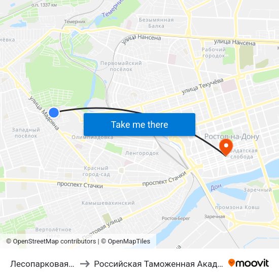 Лесопарковая Ул. to Российская Таможенная Академия map