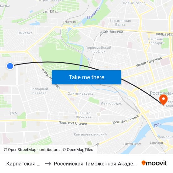 Карпатская Ул. to Российская Таможенная Академия map