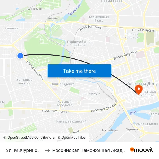 Ул. Мичуринская to Российская Таможенная Академия map