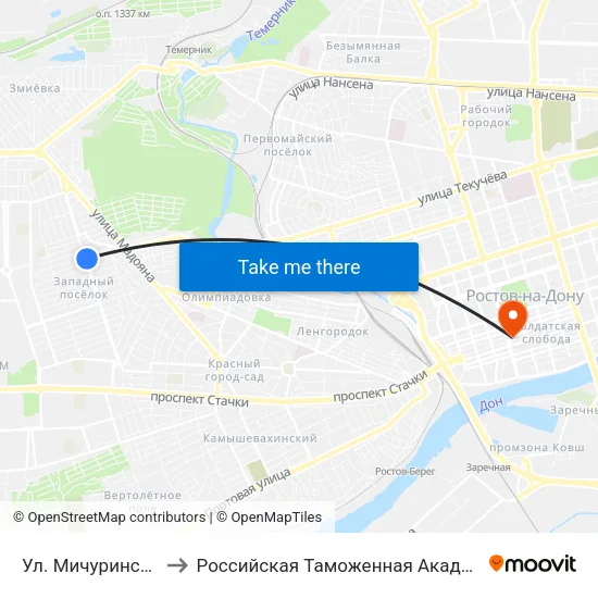 Ул. Мичуринская to Российская Таможенная Академия map