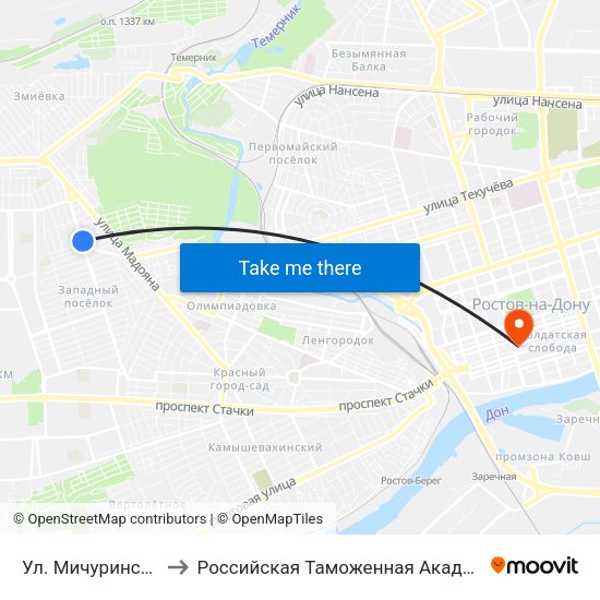 Ул. Мичуринская to Российская Таможенная Академия map