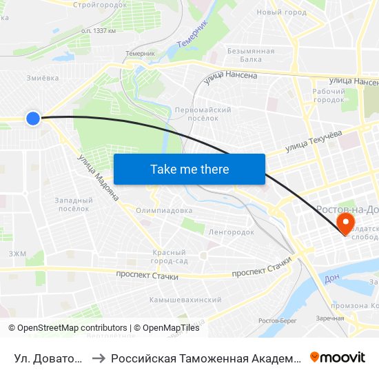 Ул. Доватора to Российская Таможенная Академия map