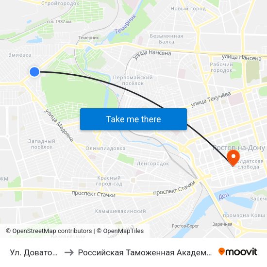 Ул. Доватора to Российская Таможенная Академия map