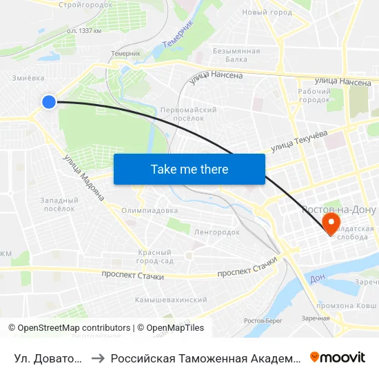 Ул. Доватора to Российская Таможенная Академия map