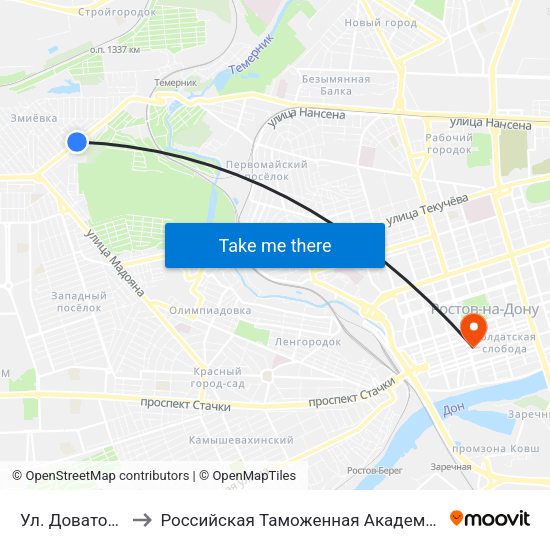 Ул. Доватора to Российская Таможенная Академия map