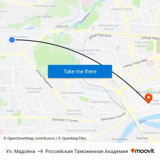 Ул. Мадояна to Российская Таможенная Академия map