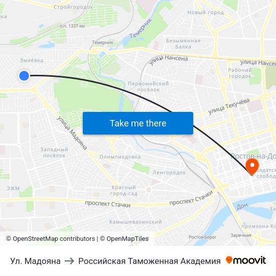 Ул. Мадояна to Российская Таможенная Академия map