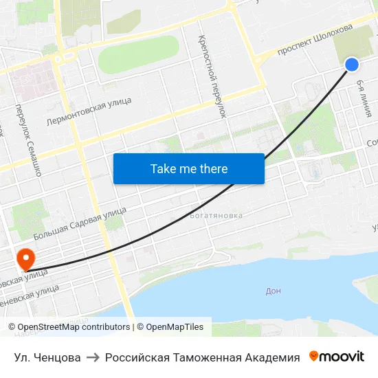 Ул. Ченцова to Российская Таможенная Академия map