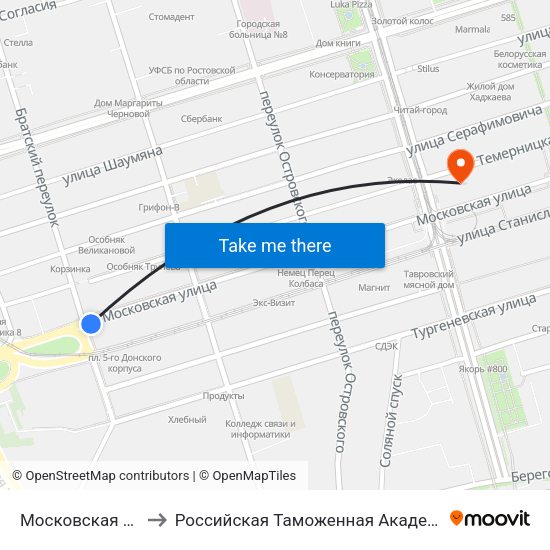 Московская Ул. to Российская Таможенная Академия map