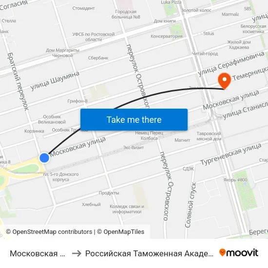 Московская Ул. to Российская Таможенная Академия map