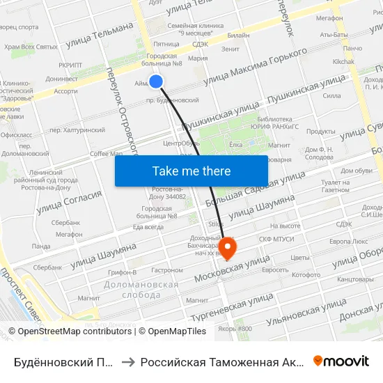 Будённовский Просп. to Российская Таможенная Академия map