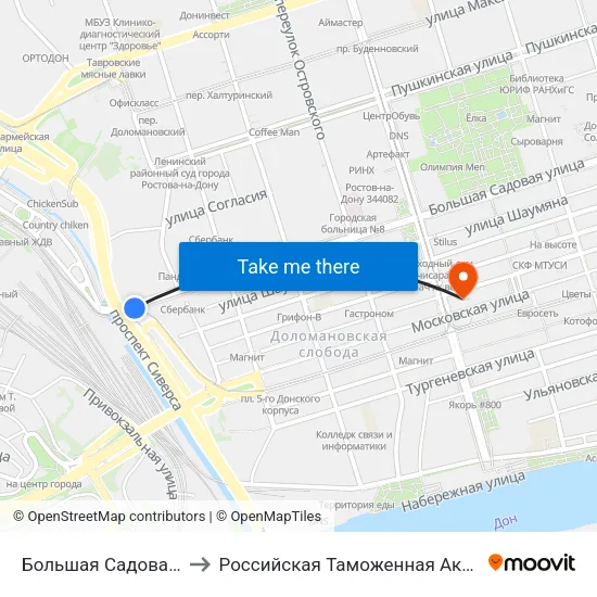 Большая Садовая Ул. to Российская Таможенная Академия map