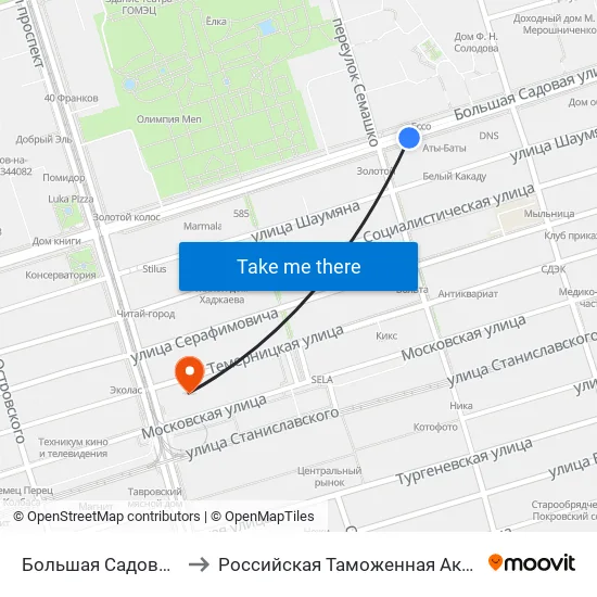 Большая Садовая Ул. to Российская Таможенная Академия map