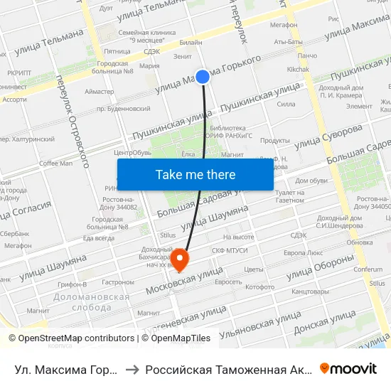 Ул. Максима Горького to Российская Таможенная Академия map