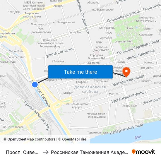 Просп. Сиверса to Российская Таможенная Академия map