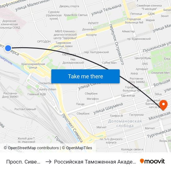 Просп. Сиверса to Российская Таможенная Академия map
