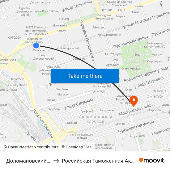 Доломановский Пер. to Российская Таможенная Академия map