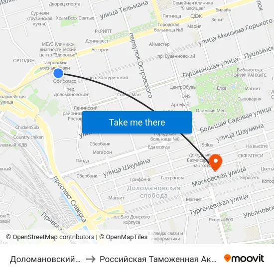 Доломановский Пер. to Российская Таможенная Академия map